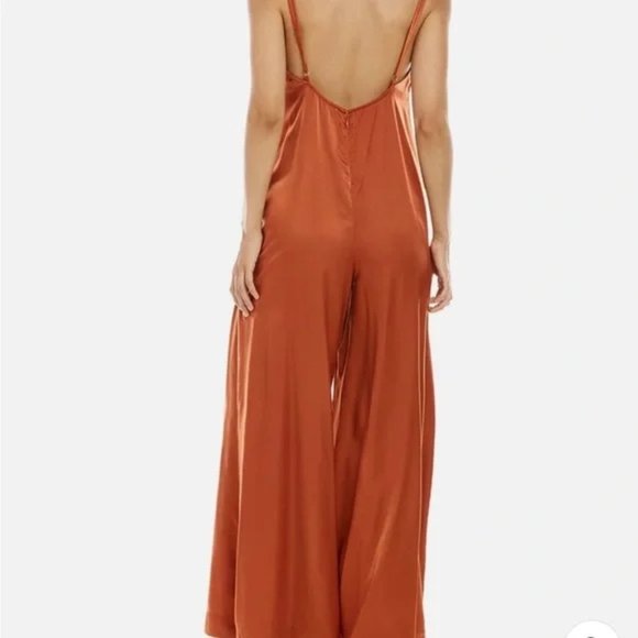 NEW WeWoreWhat Slip Sateen Wide Leg Jumpsuit in Clay Size S NWT - Picture 2 of 10